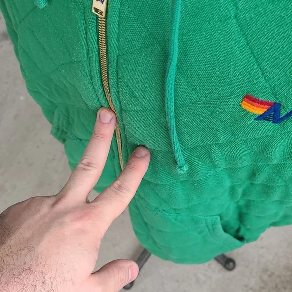 AVIATOR NATION Logo Green Quilted Mens XL Full Zip Hoodie Sweatshirt Jacket‎ - Picture 5 of 8